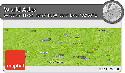 Physical Panoramic Map of the Area around 57° 3' 8" N, 51° 4' 30" E