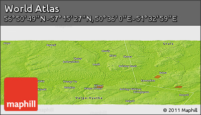 Physical Panoramic Map of the Area around 57° 3' 8" N, 51° 4' 30" E
