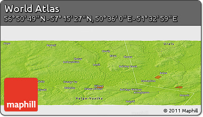 Physical Panoramic Map of the Area around 57° 3' 8" N, 51° 4' 30" E