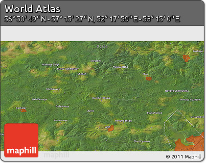 Satellite 3D Map of the Area around 57° 3' 8" N, 52° 46' 29" E