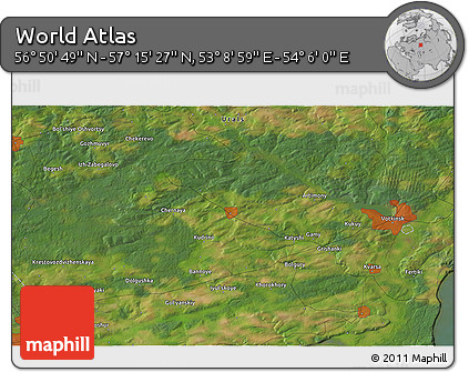 Satellite 3D Map of the Area around 57° 3' 8" N, 53° 37' 30" E