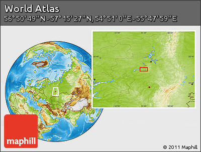 Physical Location Map of the Area around 57° 3' 8" N, 55° 19' 30" E