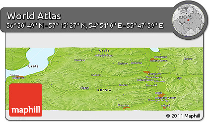 Physical Panoramic Map of the Area around 57° 3' 8" N, 55° 19' 30" E
