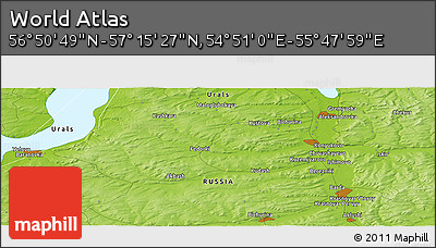 Physical Panoramic Map of the Area around 57° 3' 8" N, 55° 19' 30" E