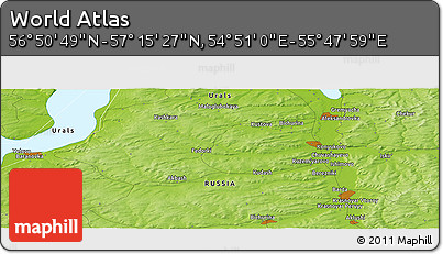 Physical Panoramic Map of the Area around 57° 3' 8" N, 55° 19' 30" E