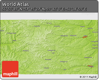 Physical 3D Map of the Area around 57° 3' 8" N, 56° 10' 29" E
