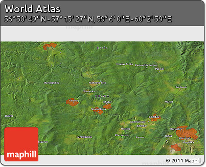 Satellite 3D Map of the Area around 57° 3' 8" N, 59° 34' 30" E