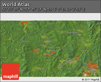 Satellite 3D Map of the Area around 57° 3' 8" N, 59° 34' 30" E