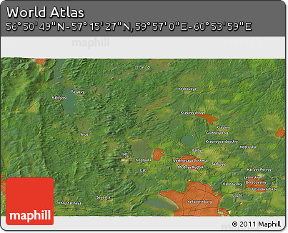 Satellite 3D Map of the Area around 57° 3' 8" N, 60° 25' 29" E