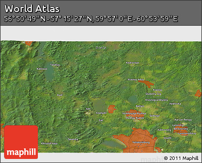 Satellite 3D Map of the Area around 57° 3' 8" N, 60° 25' 29" E