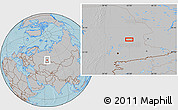 Gray Location Map of the area around 57° 3' 8" N, 62° 58' 30" E, hill shading