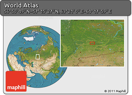 Satellite Location Map of the Area around 57° 3' 8" N, 63° 49' 30" E