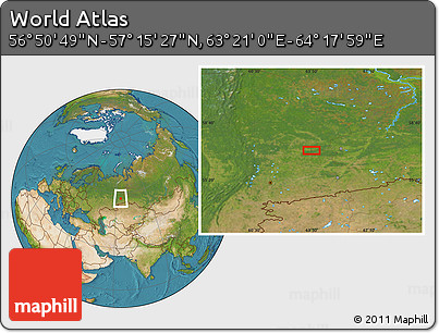 Satellite Location Map of the Area around 57° 3' 8" N, 63° 49' 30" E
