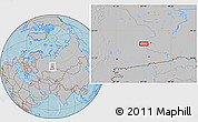Gray Location Map of the area around 57° 3' 8" N, 64° 40' 30" E, hill shading