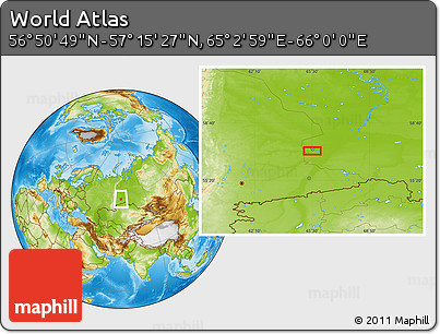 Physical Location Map of the Area around 57° 3' 8" N, 65° 31' 30" E