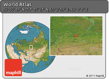 Satellite Location Map of the Area around 57° 3' 8" N, 65° 31' 30" E