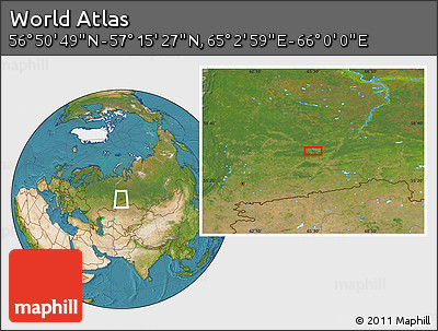 Satellite Location Map of the Area around 57° 3' 8" N, 65° 31' 30" E