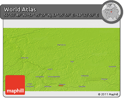 Physical 3D Map of the Area around 57° 3' 8" N, 68° 4' 29" E