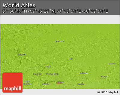 Physical 3D Map of the Area around 57° 3' 8" N, 68° 4' 29" E