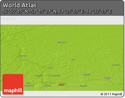 Physical 3D Map of the Area around 57° 3' 8" N, 68° 4' 29" E