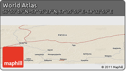 Shaded Relief Panoramic Map of the Area around 57° 3' 8" N, 68° 4' 29" E