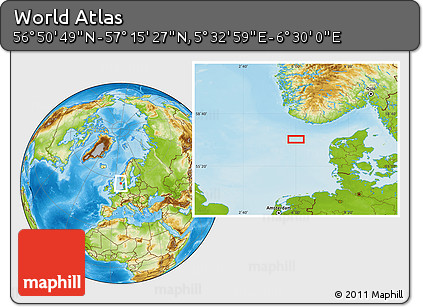 Physical Location Map of the Area around 57° 3' 8" N, 6° 1' 30" E