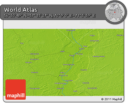 Physical 3D Map of the Area around 57° 3' 8" N, 70° 37' 30" E