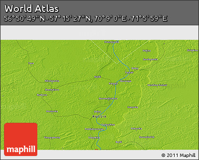 Physical 3D Map of the Area around 57° 3' 8" N, 70° 37' 30" E