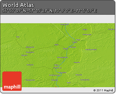 Physical 3D Map of the Area around 57° 3' 8" N, 70° 37' 30" E