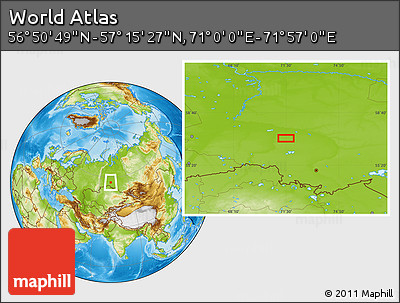 Physical Location Map of the Area around 57° 3' 8" N, 71° 28' 29" E