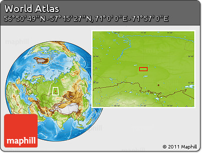 Physical Location Map of the Area around 57° 3' 8" N, 71° 28' 29" E