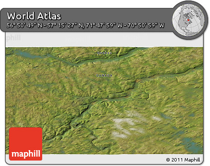 Satellite 3D Map of the Area around 57° 3' 8" N, 71° 19' 29" W