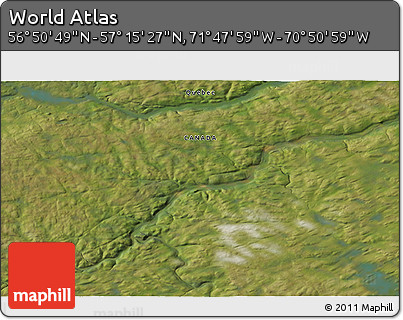 Satellite 3D Map of the Area around 57° 3' 8" N, 71° 19' 29" W