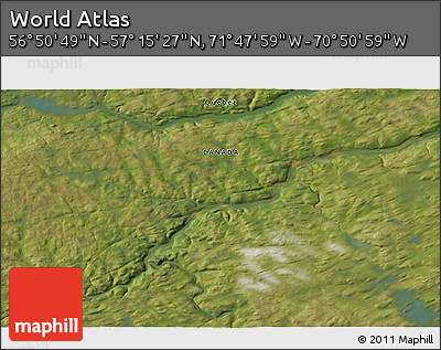 Satellite 3D Map of the Area around 57° 3' 8" N, 71° 19' 29" W