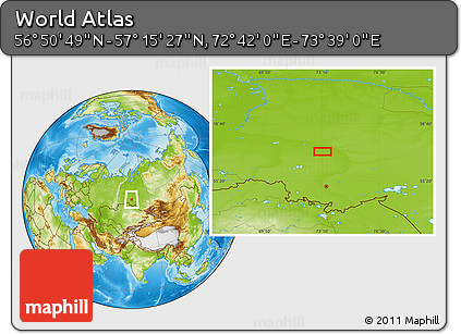 Physical Location Map of the Area around 57° 3' 8" N, 73° 10' 30" E