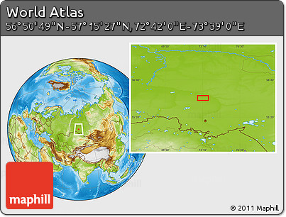 Physical Location Map of the Area around 57° 3' 8" N, 73° 10' 30" E