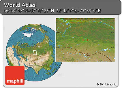 Satellite Location Map of the Area around 57° 3' 8" N, 73° 10' 30" E