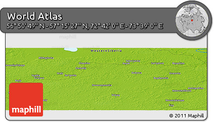 Physical Panoramic Map of the Area around 57° 3' 8" N, 73° 10' 30" E