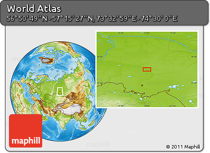 Physical Location Map of the Area around 57° 3' 8" N, 74° 1' 30" E