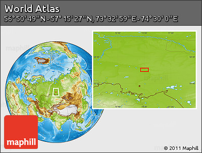 Physical Location Map of the Area around 57° 3' 8" N, 74° 1' 30" E