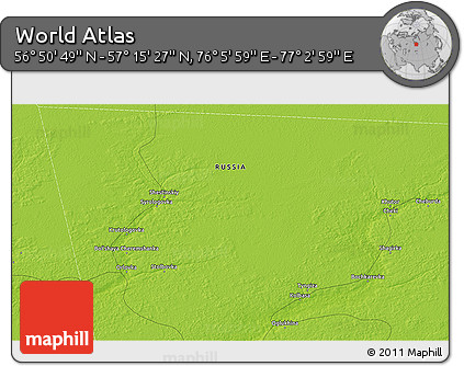 Physical 3D Map of the Area around 57° 3' 8" N, 76° 34' 29" E