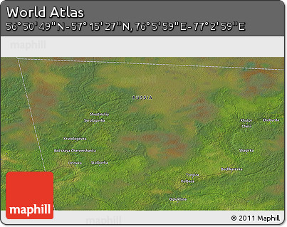 Satellite 3D Map of the Area around 57° 3' 8" N, 76° 34' 29" E