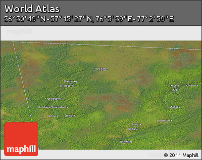 Satellite 3D Map of the Area around 57° 3' 8" N, 76° 34' 29" E