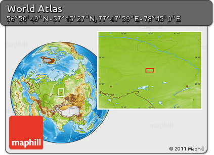 Physical Location Map of the Area around 57° 3' 8" N, 78° 16' 30" E