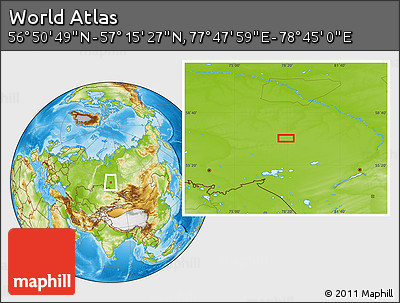 Physical Location Map of the Area around 57° 3' 8" N, 78° 16' 30" E