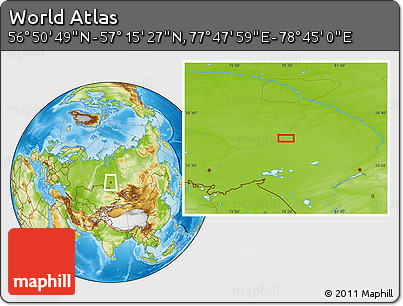 Physical Location Map of the Area around 57° 3' 8" N, 78° 16' 30" E