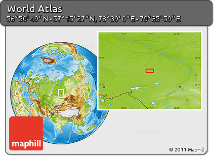 Physical Location Map of the Area around 57° 3' 8" N, 79° 7' 30" E