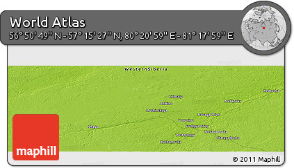 Physical Panoramic Map of the Area around 57° 3' 8" N, 80° 49' 29" E