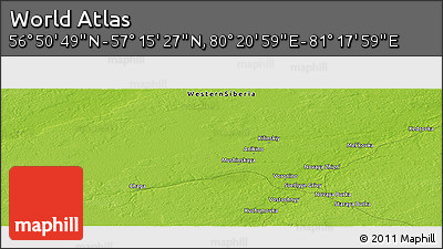 Physical Panoramic Map of the Area around 57° 3' 8" N, 80° 49' 29" E