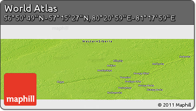 Physical Panoramic Map of the Area around 57° 3' 8" N, 80° 49' 29" E
